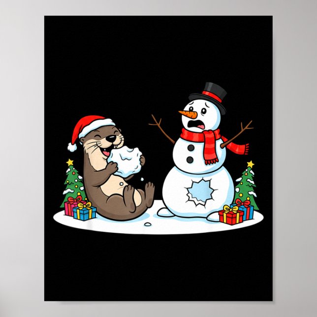 Affiche Funny Otter Snowman Christmas Tree Xmas Womens Men (Devant)