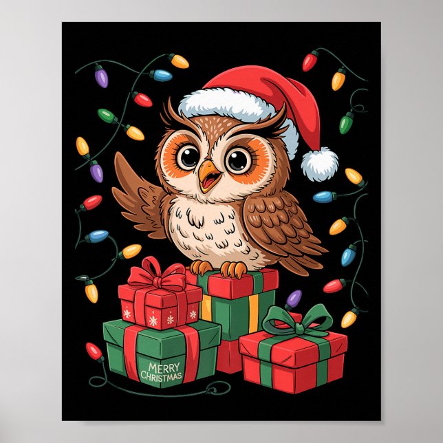 Affiche Funny Owl Santa Hat Animals Lovers Ugly Christmas  (Devant)