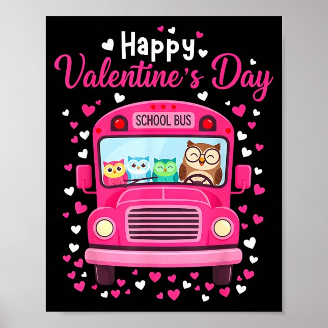 Affiche Funny owls school bus driver happy valentines day (Devant)