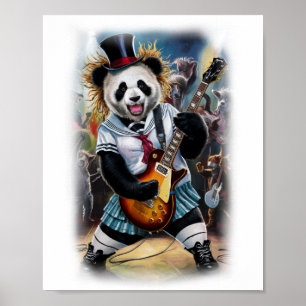 Affiche Funny Panda joue du Rock and Roll sur un