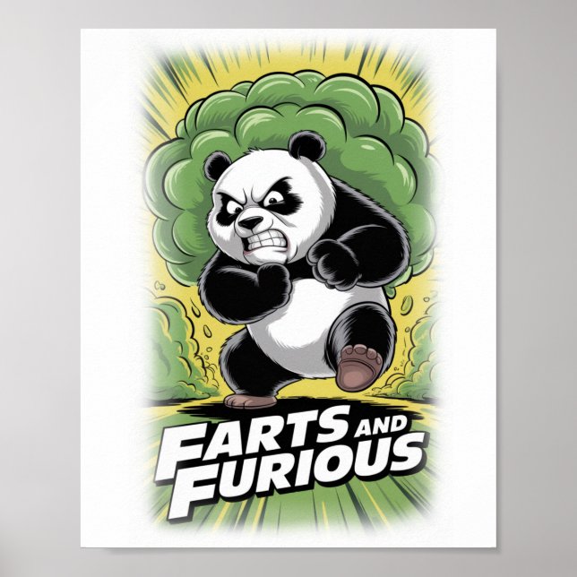 Affiche Funny Panda running and making Fart on a White (Devant)