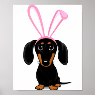 Affiche Funny Pâques Lapin Chien Noir Et Brun Dachshund T