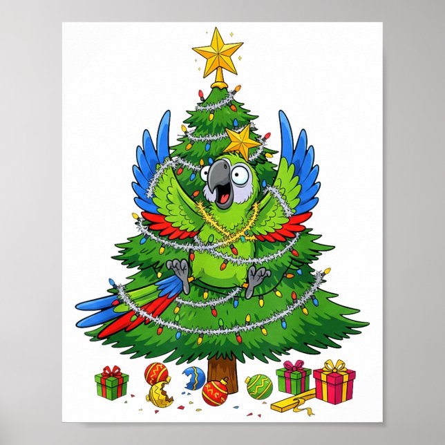 Affiche Funny Parrot Christmas Tree Lights Kids Mens Women (Devant)