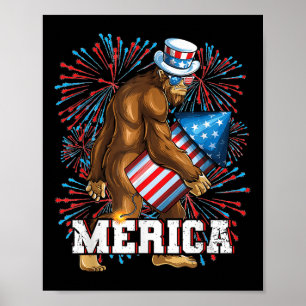 Affiche Funny Patriot Sasquatch Bigfoot feux d'artifice Su
