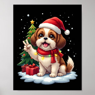 Affiche Funny Peace Hand Shih Tzu Noël Lumières Femmes