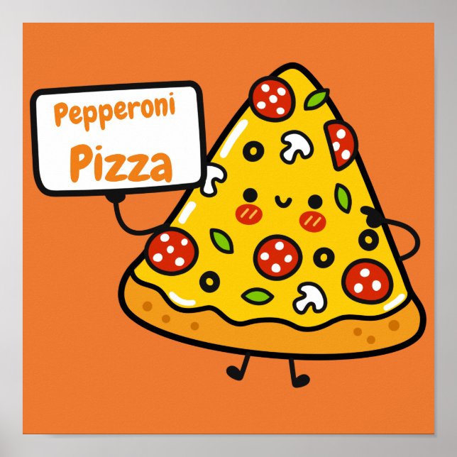Affiche Funny pepperoni pizza orange coloré mignon enfants (Devant)