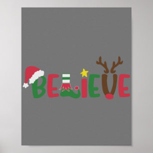 Affiche Funny Père Noël Casquette croire Snowflakes Noël