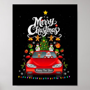 Affiche Funny Père Noël Driving Wagon Red Truck Arbre de N