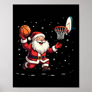 Affiche Funny Père Noël Jouer Basketball Joyeux Noël