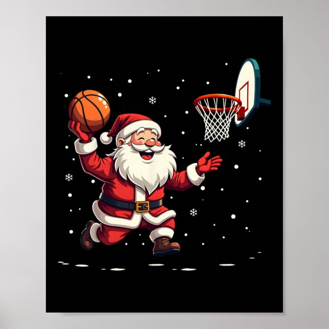 Affiche Funny Père Noël Jouer Basketball Joyeux Noël (Devant)