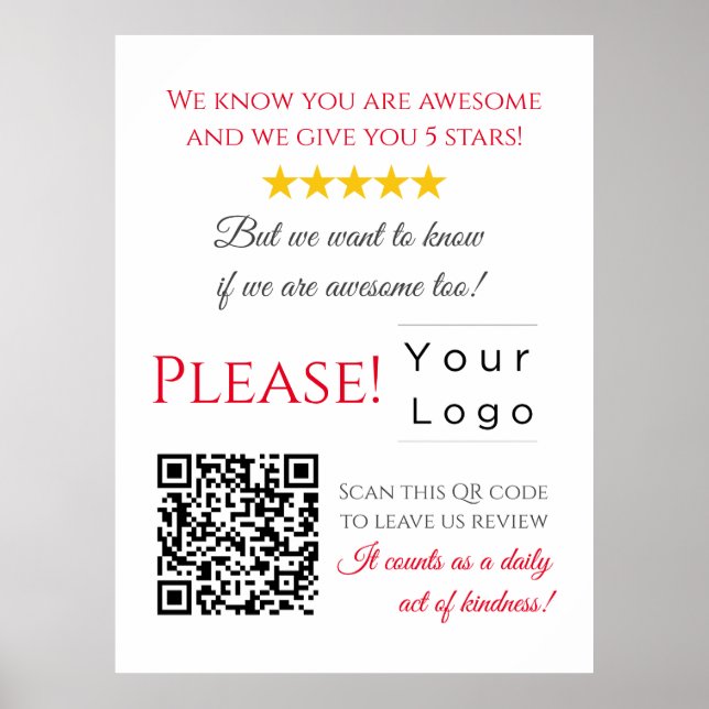 Affiche Funny personnalisé QR Code Business Logo Review ro (Devant)