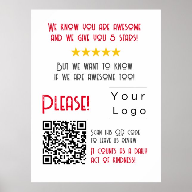 Affiche Funny personnalisé QR Code Business Logo Review un (Devant)