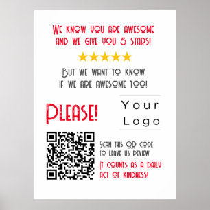 Affiche Funny personnalisé QR Code Business Logo Review un