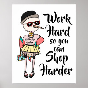 Affiche Funny Pink Kawaii Oiseau Travailler dur Shop Harde