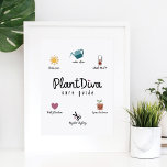 Affiche Funny Plant Diva Care Guide Plant Lovers Growing<br><div class="desc">Are you crazy about plants? or know someone who is a totalement planifié diva? Then this "Plant Diva Care Guide" est perfect pour yourself or as a venin. Our design feobjets six plant care icons with fun/requirements underneath each. "Plant Diva Care Guide" is displayed in a fun typographic design in...</div>