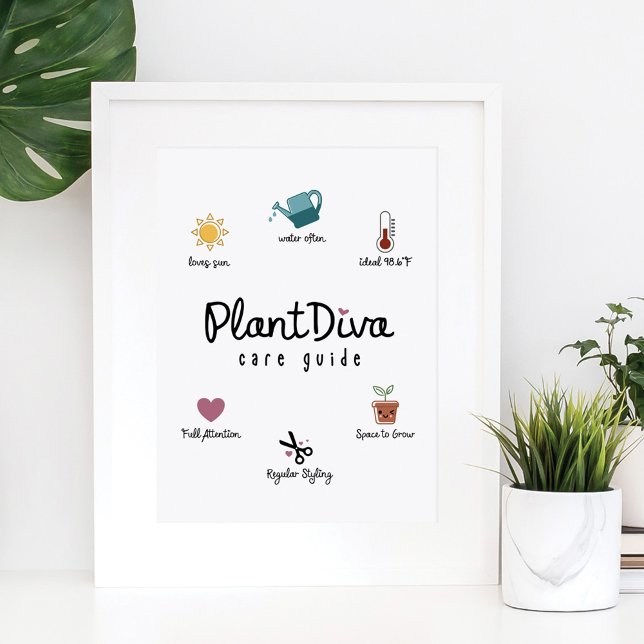 Affiche Funny Plant Diva Care Guide Plant Lovers Growing (Créateur téléchargé)