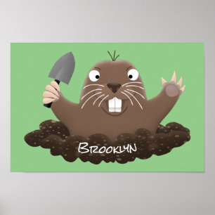 Affiche Funny pocket gopher digging cartoon illustration