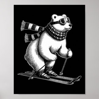 Affiche Funny Polar Bear Loves Skiing In The Snow On Ski H