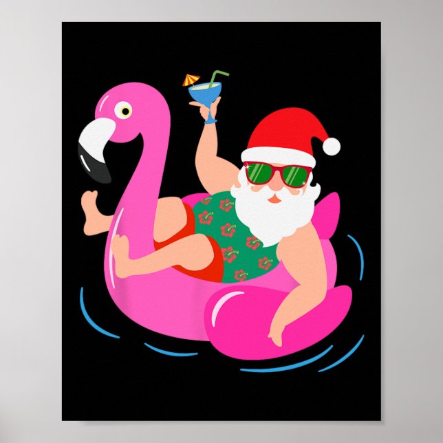 Affiche Funny Pool Party Santa Sungles Flamingo Christmas  (Devant)