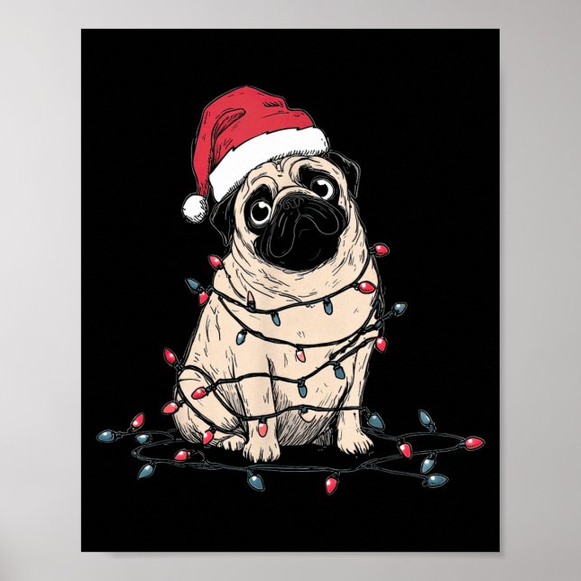 Affiche Funny Pug Christmas Graphics Dog Lights Lover Owne (Devant)