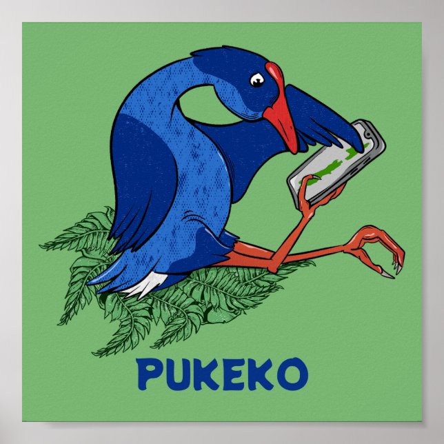 Affiche Funny Pukeko avec téléphone portable (Devant)