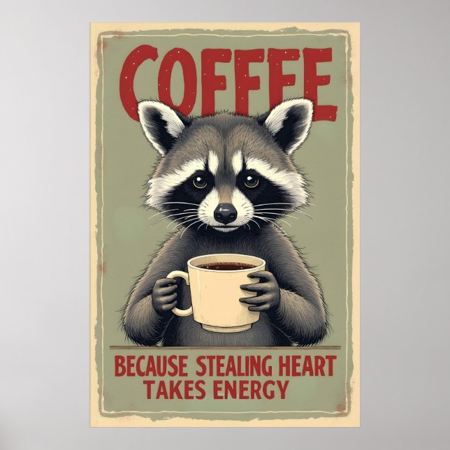 Affiche Funny Raccoon Coffee Art (Devant)