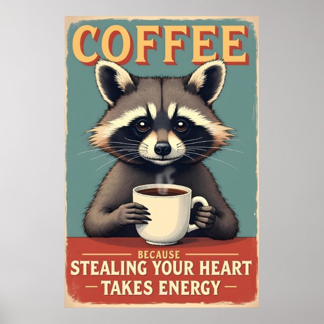 Affiche Funny Raccoon Coffee Art (Devant)