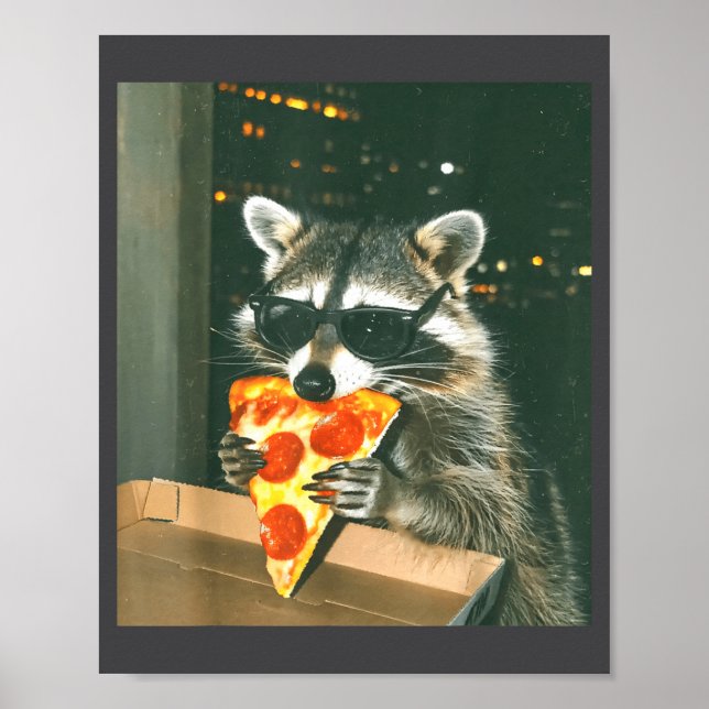 Affiche Funny Raccoon Eating Zza Animal Meme Men Women Kid (Devant)