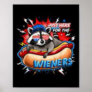 Affiche Funny Raccoon Hot Dog 4 juillet Bbq Party Humour