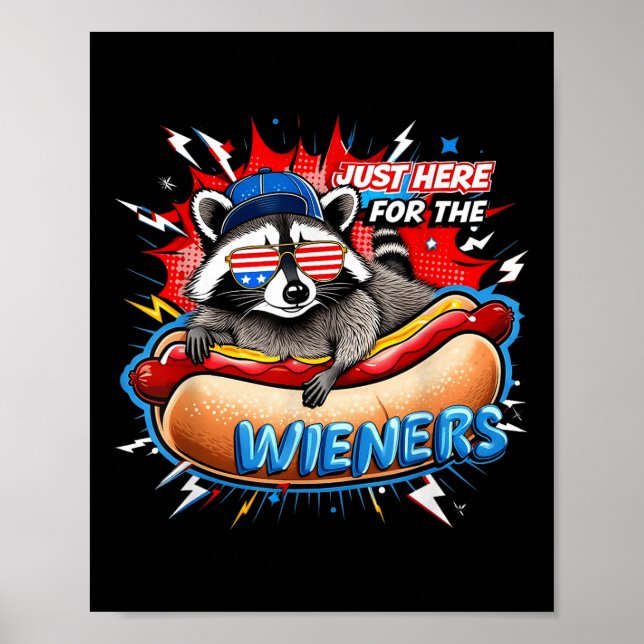 Affiche Funny Raccoon Hot Dog 4 juillet Bbq Party Humour (Devant)