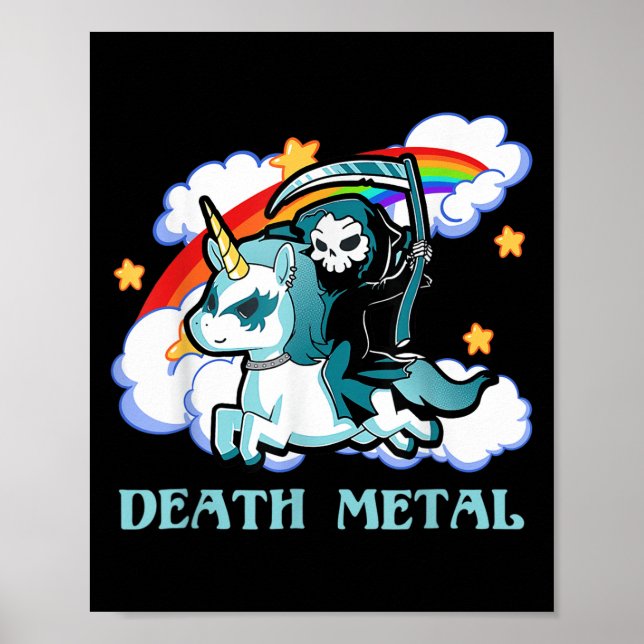 Affiche Funny Rainbow Skeleton Unicorn Death Metal Music F (Devant)