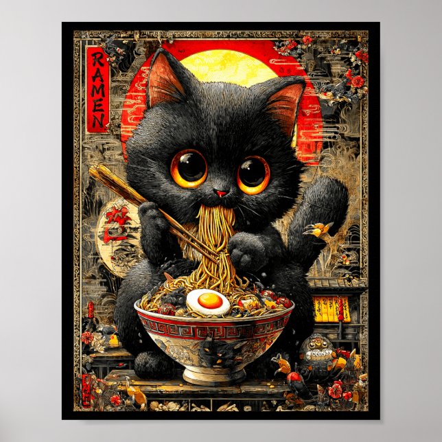 Affiche Funny Ramen Cat Noodle Lovers Anime Otaku  (Devant)