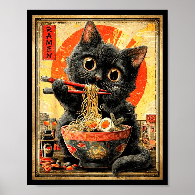 Affiche Funny Ramen Cat Noodle Lovers Anime Otaku  (Devant)