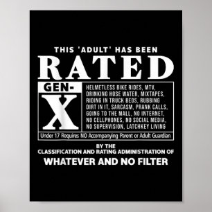 Affiche Funny Rated Gen X Generation X 80s Humour enfant