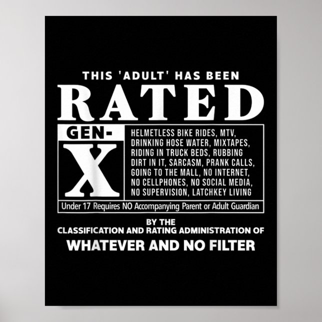 Affiche Funny Rated Gen X Generation X 80s Humour enfant (Devant)