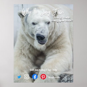 Affiche funny real estate postcard long face white bear