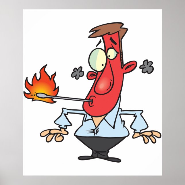 Affiche Funny Red Face Man with Thermometer Fever (Devant)