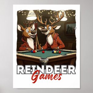 Affiche Funny Reindeer Pool Billard Jeux Humour de vacance