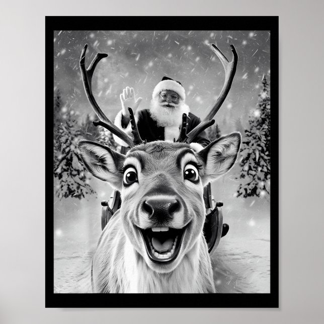 Affiche Funny Reindeer Selfie Santa Christmas Men Women Ki (Devant)