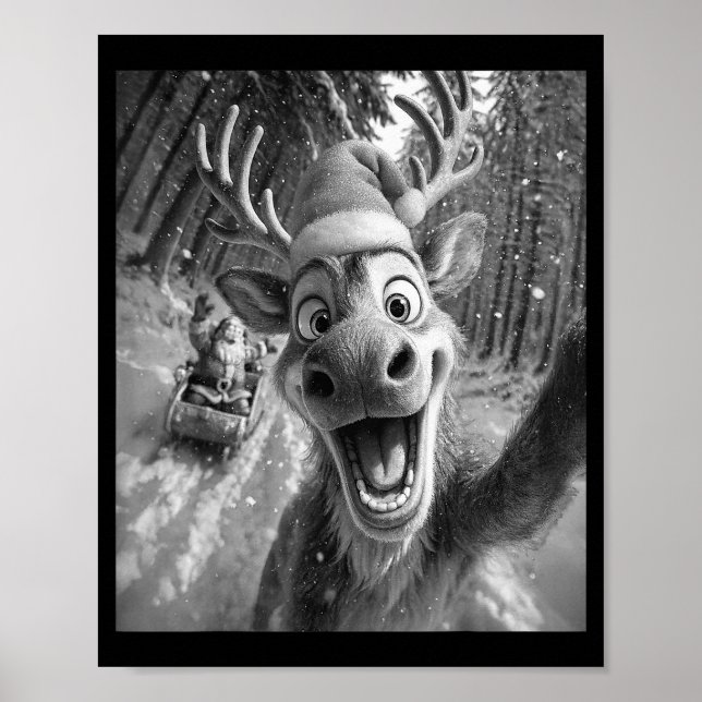 Affiche Funny Reindeer Selfie Santa Merry Christmas Men Wo (Devant)
