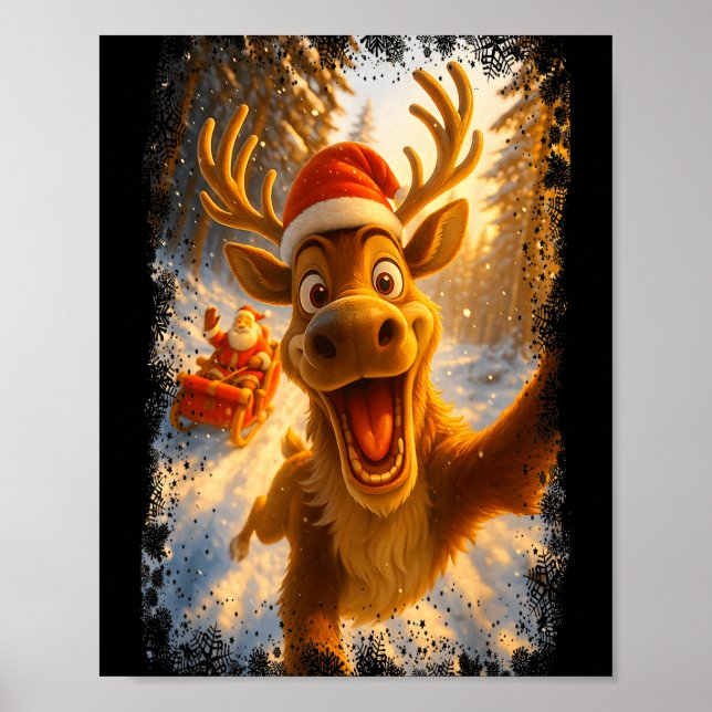 Affiche Funny Reindeer Selfie Santa Merry Christmas Men Wo (Devant)