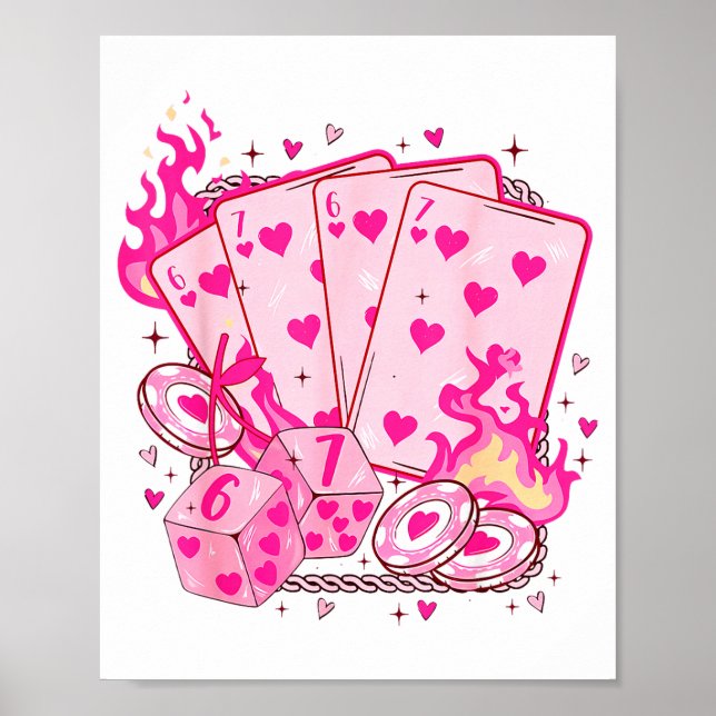 Affiche Funny Retro 6 7 Valentine Love Hearts Playing Card (Devant)