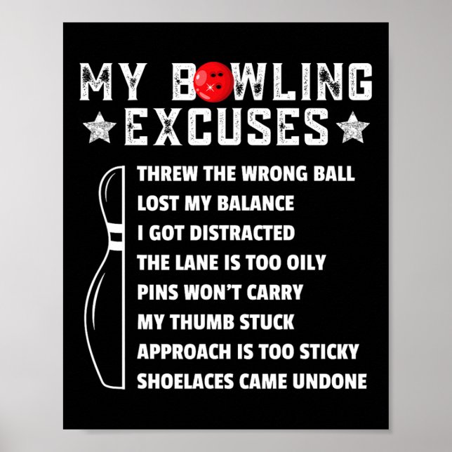 Affiche Funny Retro Bowling Excuses For League Night Bowle (Devant)