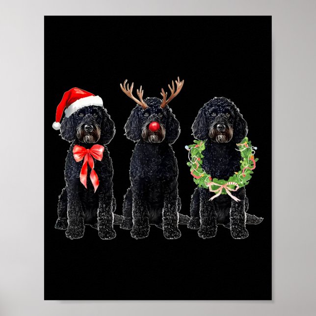 Affiche Funny Retro Santa Black Goldendoodle Dog Reindeer  (Devant)
