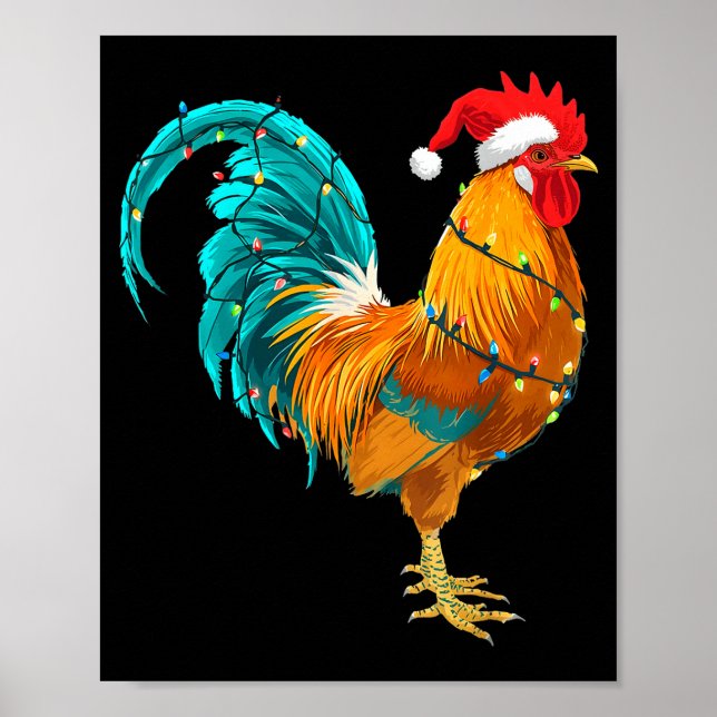 Affiche Funny Rooster Chicken Santa Christmas Lights Farme (Devant)
