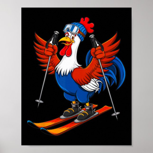 Affiche Funny Rooster Skiing Adventure Cartoon  (Devant)