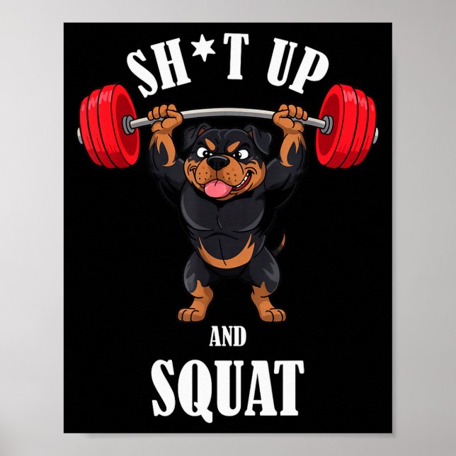 Affiche Funny Rottweiler Fitness Squating Workout Weightli (Devant)