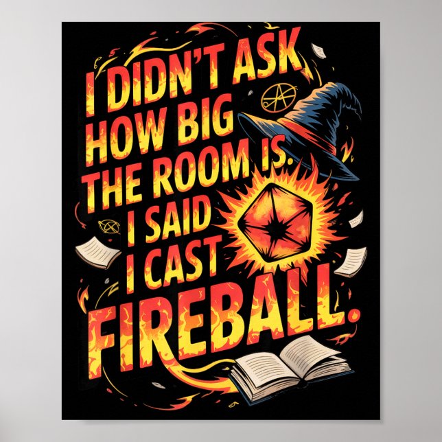Affiche Funny Rpg I Cast Fireball Quote With Wizard Hat An (Devant)
