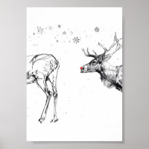 Affiche Funny Rudolf Reindeer Noël Amour