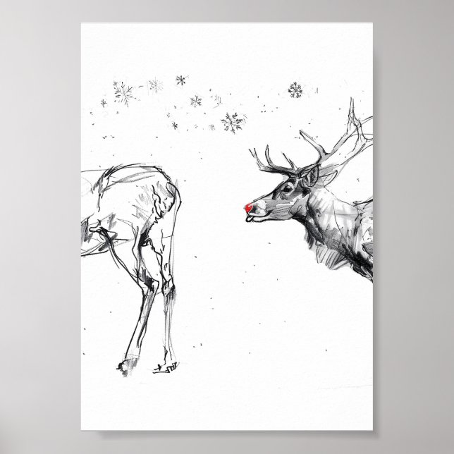 Affiche Funny Rudolf Reindeer Noël Amour (Devant)